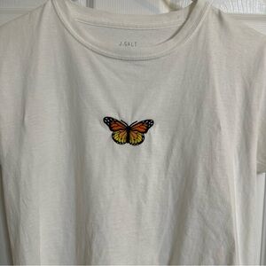Brandy Melville Butterfly Embroidered White Tee